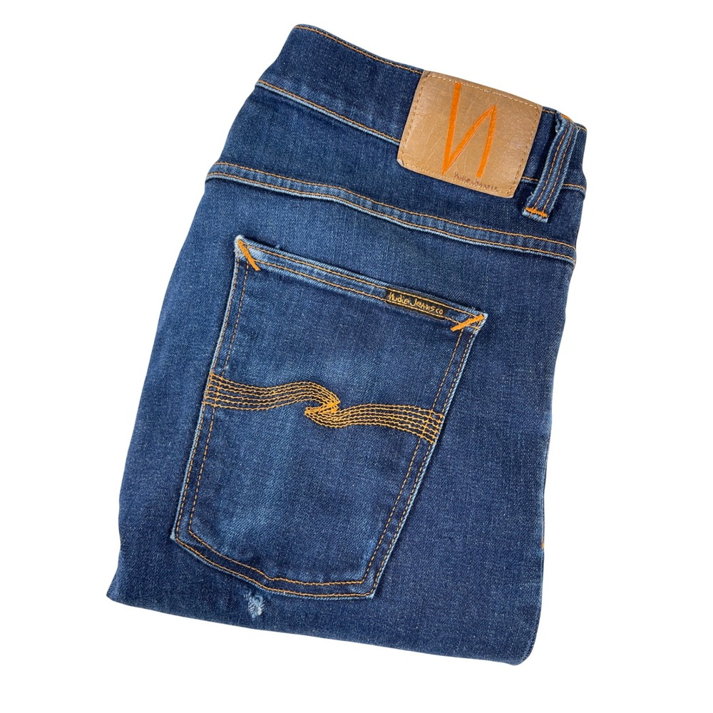 Nudie Jeans Lean Dean Slim Tapered Jeans Blue Denim Mens 36x34 (35x27.5)
Shrunk